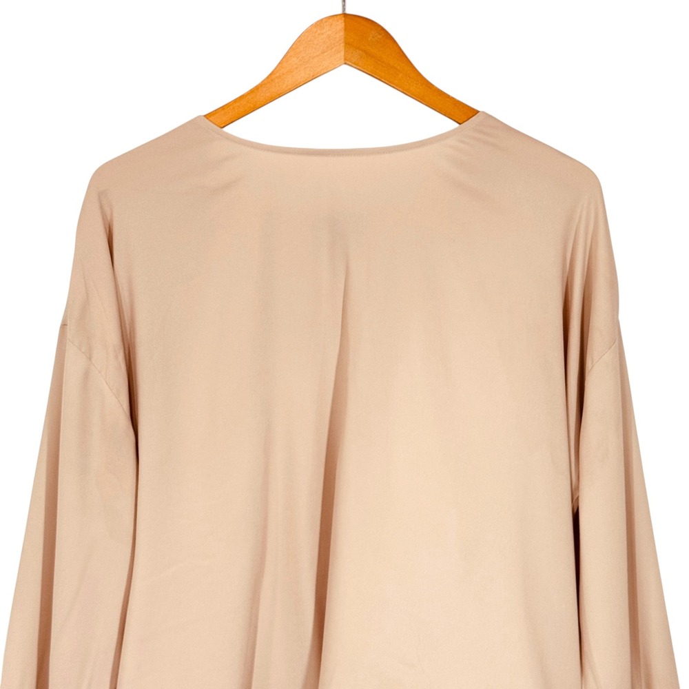 Ann Taylor Top Women M Beige Long Sleeve Puff Shoulder Pleats Neutral Old Money - Picture 2 of 9